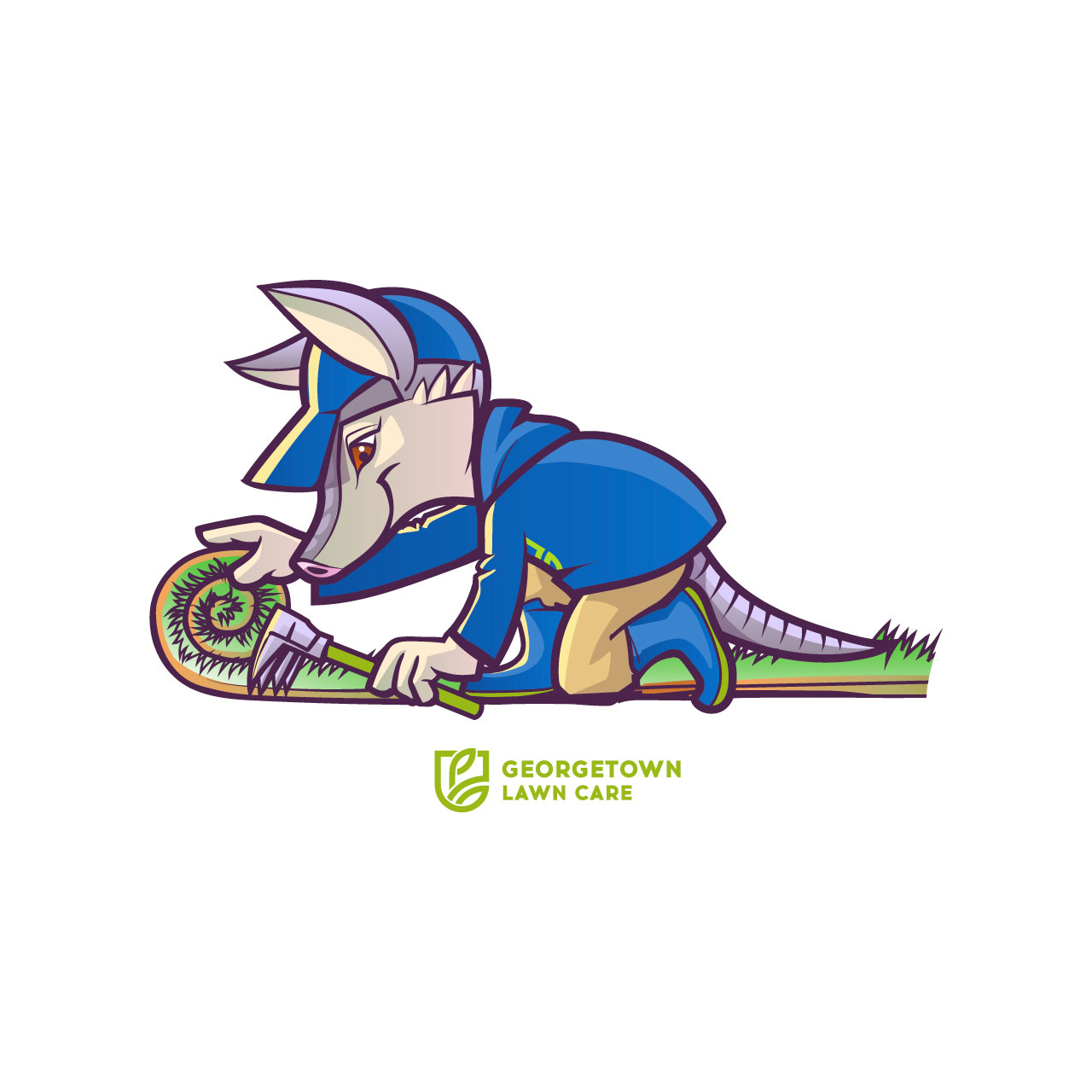 Armadillo mascot laying sod